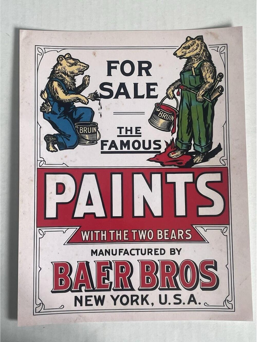 Baer Bros Paint Co Bruin Paper PRINT 8.5" x 11" Vintage Ad Sign (Not Porcelain)